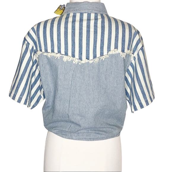 NWT VINTAGE Bonjour striped tie front top fringe - Picture 2 of 5